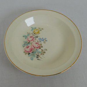 Taylor Smith Taylor Soup Bowl Rose Floral Center Pattern Gold Trim #1916 7.75"